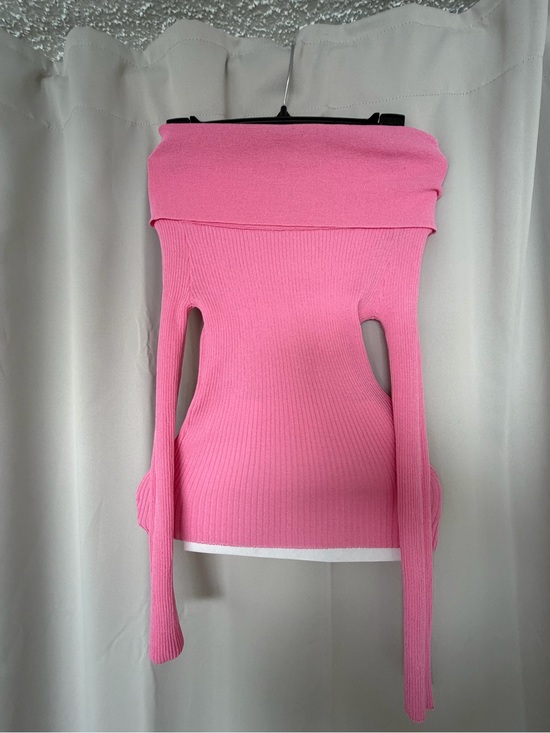 Zara Sweaters - Zara Bright Pink Off-the-Shoulder Ribbed Sweater
